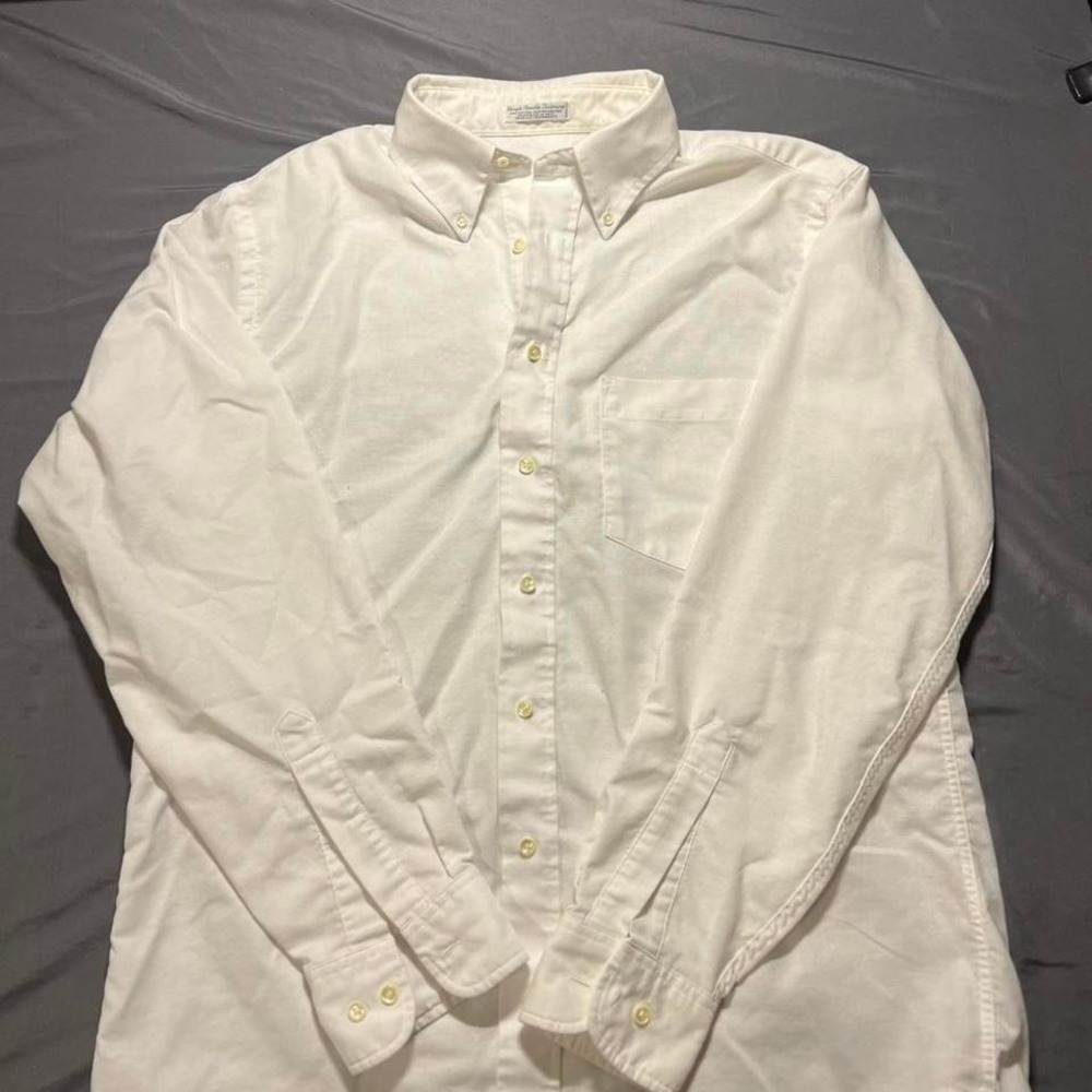 Single Needle Tailoring Mens White Oxford Button Down Shirt Size 16 34/35 Cotton